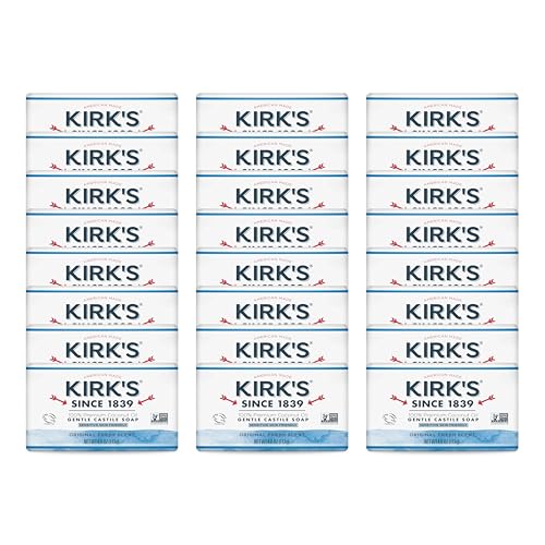 Kirk's Castile Bar Soap Clean Soap for Men, Women & Children| Premium Coconut Oil | Sensitive Skin Formula, Vegan | Original Fresh Scent | 4 oz. Bars - 24 Pack