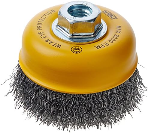 DEWALT Wire Cup Brush, Crimped, Carbon Steel, 4-Inch x 5/8-Inch, 11 HP, .014-Inch (DW49101)