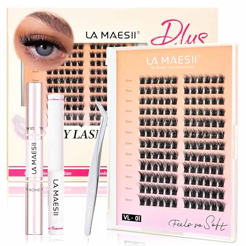 Lash Clusters Kit, Wispy Clusters Lashes Extension Kit, 144 Cluster Eyelash Extensions Soft Individual Lashes Volume, with Clusters Lash Glue Remover Applicator(01C-KitPlus)