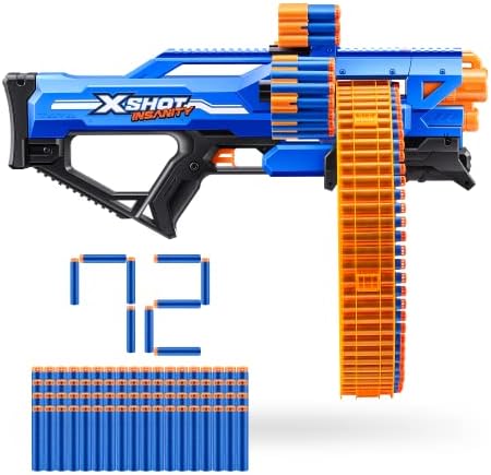 X-Shot Insanity Mad Mega Barrel by ZURU with 72 Darts, Air Pocket Technology and Dart Storage, Rotating Barrel with Large Dart Capacity, Outdoor Toy for Boys and Girls, Teens and Adults