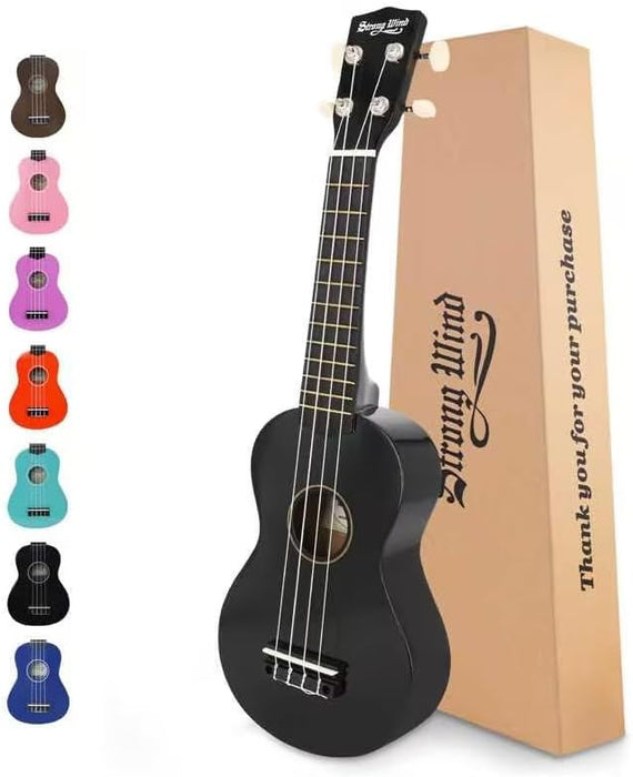 Strong Wind Soprano Ukulele 21 Inch Basswood Ukeleles for Beginners Four Strings Hawaiian Guitar Ukulele for Adults Teenagers, Black