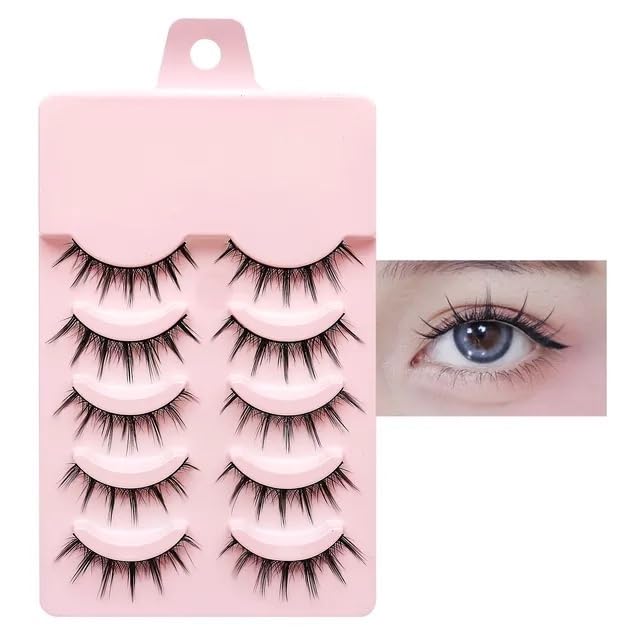 Anime Lashes Korean Japanese Look Like Asian Natural Look False Eyelashes Manga Lashes Mink Wispy Fluffy Spiky 3D Volume Eyelashes Pack Cosplay Fake Eyelashes Individual Cluster 5 Pairs X009 by dxg