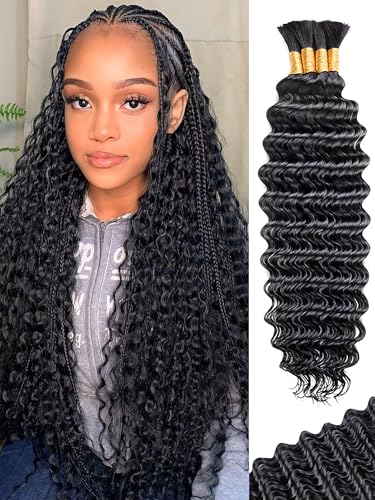 Human Braiding Hair for Boho Braids 20 Inch 100 g 4 Bundles Deep Wave Bulk Human Hair for Braiding No Weft 10A Curly Human Hair Extensions for Braids Wet and Wavy