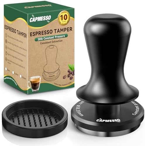 CAPMESSO Espresso Tamper 58.35mm: Coffee Tamper for Breville Espresso Machine With Calibrated 3 Spring Loaded - 30lbs Espresso Accessories Tamper with Sound Feedback, Stand & Ripple Base (58.35mm)