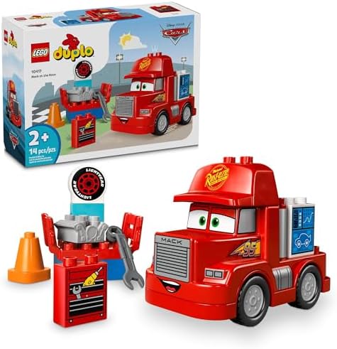 LEGO Disney Pixar Mack at The Race Cars Toys - Pixar Cars Birthday Gift for Toddlers, Preschool, Boys & Girls, Ages 2+ - Educational Building Toys Set - 10417