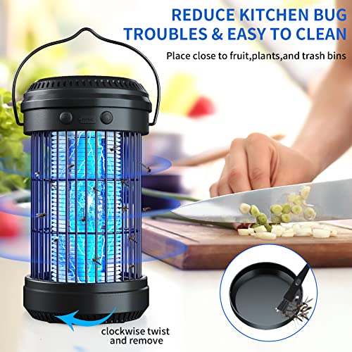 Solar Bug Zapper Outdoor Waterproof, Cordless Mosquito Zapper with 3600mAh Rechargeable Battery for Home, Backyard, Camping, Kitchen, 3 in 1 Electric Fly Zapper for Mosquitoes Gnats Flies Moths(2pc)