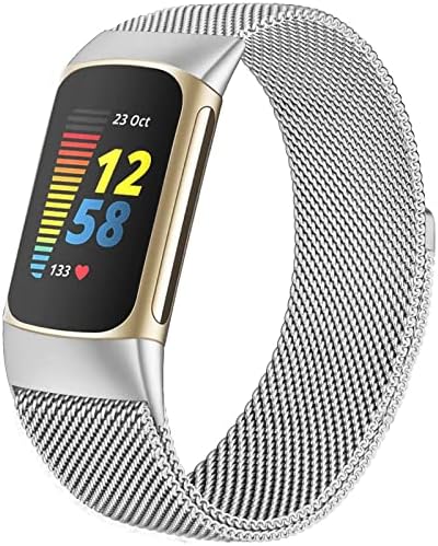 surundo Compatible with Fitbit Charge 6/Charge 5 Bands for Wmen Men, Metal Mesh Milanese Loop Adjustable Strap Replacement for Fitbit Charge 6/Charge 5 Advanced Fitness & Health Trackers