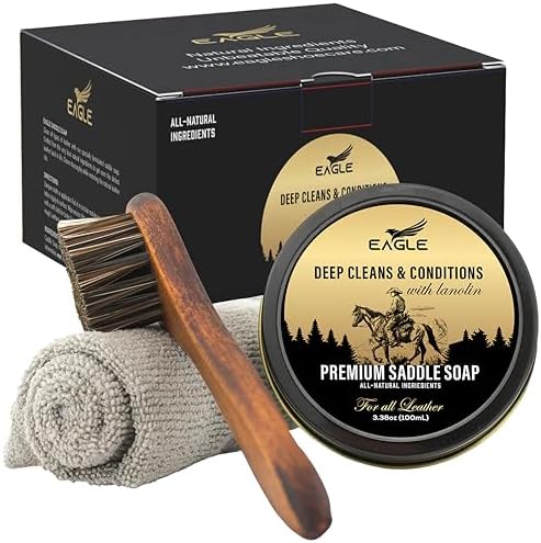 Saddle Soap for Leather – 3-Piece Saddle Soap Kit for Leather Cleaning, Boots, Tack, and Saddles – Includes Applicator and Cloth – Leather Soap and Conditioner for Leather Boots and Tack Care
