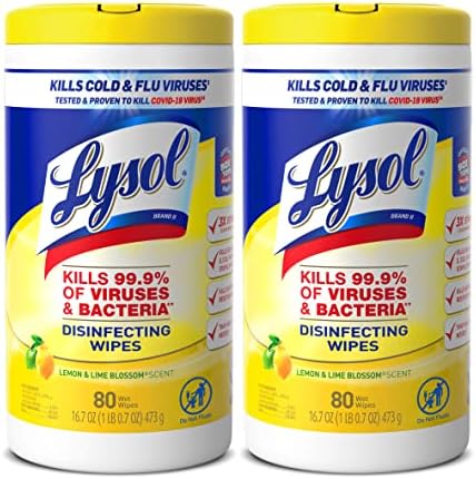 Lysol Disinfectant Wipes Multi-Surface Antibacterial Cleaning Wipes For Disinfecting and Cleaning Lemon and Lime Blossom 80 Count (Pack of 2)