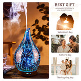 Porseme Oil Diffuser 3D Glass Aromatherapy Ultrasonic Humidifier, Air Refresh Auto Shut-Off, Timer Setting, BPA Free for Home Hotel Yoga Leisure SPA Gift 100ml Last 4H