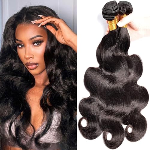 Human Hair Bundles 16 18 20 Inch Body Wave Bundles Human Hair 100% Unprocessed Brazilian Virgin Hair 3 Bundles Human Hair Deals Weave Extensions Real Human Hair 12A Natural Black Color Bundles