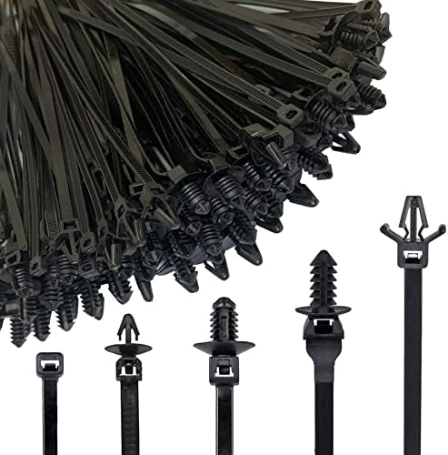 160Pcs Universal Nylon Push Mount Cable Zip Tie,Nylon Self Locking Cable Strap,Heavy Duty Nylon Push Mount Self Locking UV Resistant,5 Most Popular Sizes,for Indoor Wire Tying Construction Auto ect