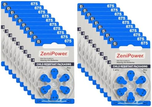Size 675 Mercury Free 1.45V Hearing Aid Batteries Zinc Air (120 Batteries)
