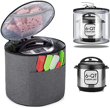 Luxja Dust Cover Compatible with 6 Quart Instant Pot (Enclosed on the Bottom), Zipper Closure Cover Compatible with 6 Quart Instant Pot (with Accessories Pockets, Patent Design), Gray (Medium)