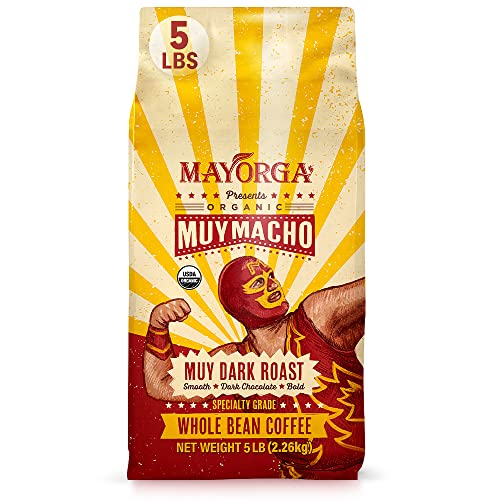 Mayorga Intense Dark Roast Coffee, 5 lb bag - Muy Macho Blend, the World's Strongest Organic Coffee - 100% Arabica Whole Coffee Beans - Bold Flavor - Specialty Grade, Non-GMO, Direct Trade