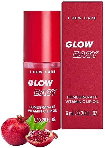 I DEW CARE Lip Gloss - Glow Easy Pomegranate | Jojoba Seed Oil, Vitamin C, Pigmented Glossy Stain, Hydrating, Korean Makeup, Pink Color, Moisturizing, Nourishing Crystal Glass Clear, 0.20 FL Oz