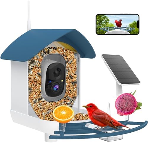 Bird Feeder with Camera,AI Identify Birds Species,Smart Birds Camera with Solar Powered,Auto Record 1080P Birds Video in Backyard,Instant Notifications,Ideal Gifts for Family and Bird Lovers,Navy Blue