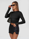 Trendy Queen Womens Long Sleeve Shirts Basic Crop Tops Tight Slim Fit Cute Teen Girls Fall Winter Y2k Clothes 2024 Black S