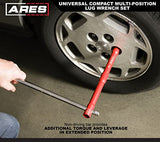 ARES 57000 – 26-Inch Universal Multi-Position Lug Wrench Set - 17mm, 19mm, and 21mm Socket Ends – Unique ½-Inch Drive Socket Adapter End – Compact Design with Storage Pouch