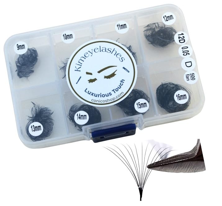 Premade Fans Eyelash Extension 500 Fans Handmade Loose Volume Lashes 5D/8D/10D/12D Pre-made Fans 0.05mm 0.07mm C/D Curl 9-16mm Hybrid Wispy Promade lashes (12D - 0.05, Curl D)