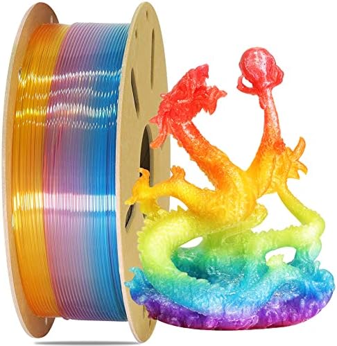 Fast Color Change Natural Rainbow PLA 3D Printing Filament, Tidy Winding 1.75mm PLA, Widely Fit for 3D Printer; 1KG Cardboard 3D Printing Material, Clear Transparent Type Multi Colored PLA