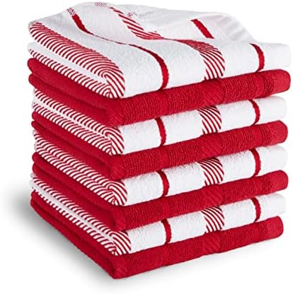 KitchenAid Albany Dishcloth 8 Pack Set, Passion Red/White, 12"x12"