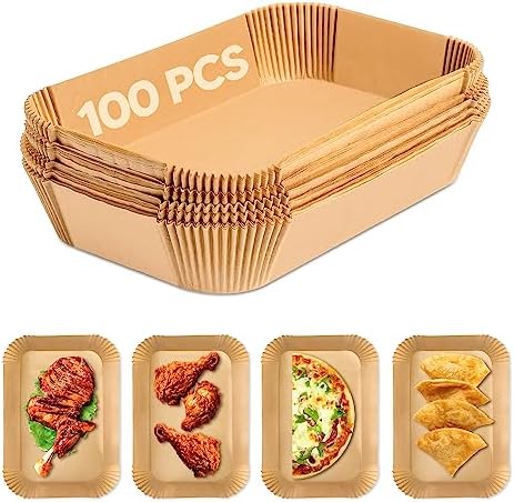 Air Fryer Paper Disposable Liners, 100PCS 8.6x5.5 inch Rectangular Food Grade Parchment Liners,for Ninja Foodi Dual and others 8QT 10QT, Non-stick Oil-proof Water-proof Accessories Baking Paper