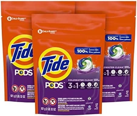 Tide PODS Laundry Detergent Soap Pods, Spring Meadow, 37 Count (Pack of 3 Bag Value Pack), Total 111 Count, HE Compatible