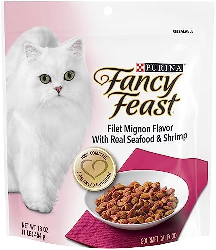 Fancy Feast Gourmet Dry Cat Food - Filet Mignon Flavor with Real Seafood & Shrimp 16 Ounce, (Pack of 12)