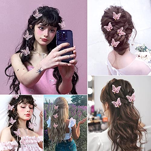 NAISIER Butterfly Hair Clips 15 Pieces 2.6 inch Lace Embroidery Flower Butterfly Hair Pins Hair Accessories for Halloween Cosplay Women Girls Hawaii Hair Clips.（Pink, 15 PCS)