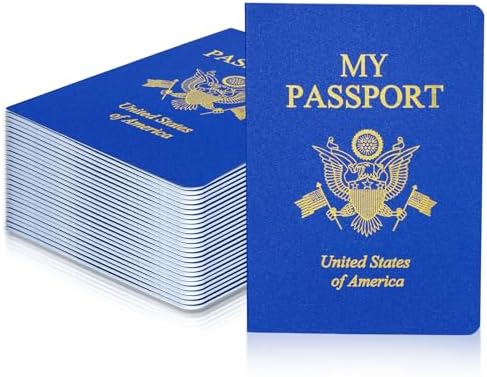 30 Pcs Blank Passport Notebook Blue Passport Book Fake Passport Travel Journal Sticker Collection Book for Kids School Projects World Travel Pretend Activity Party Favors, 5.51x3.9 Inch