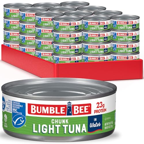 Bumble Bee Chunk Light Tuna In Water, 5 oz Cans (Pack of 48) - Wild Caught Skipjack Tuna - 23g Protein Per Serving - MSC Certified Sustainable Seafood, Non-GMO, Gluten Free, Kosher