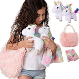 Perfectto Design Unicorn Toy for Girls Age 3-10; 4 PCS Set - Mommy and Baby Stuffed Animals, Bag and a Doll Blanket. Unicorn Gift for 3-8 Year Old Birthdays and Christmas