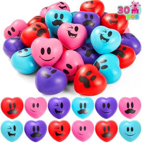 JOYIN 30 Pcs Valentine's Day Heart Shape Stress Ball, Valentines 1.5 inch Heart Squeeze Ball Squishy Toy Exchange Gift for Kids, Stress Relief Party Favors, Holiday Reward Prizes