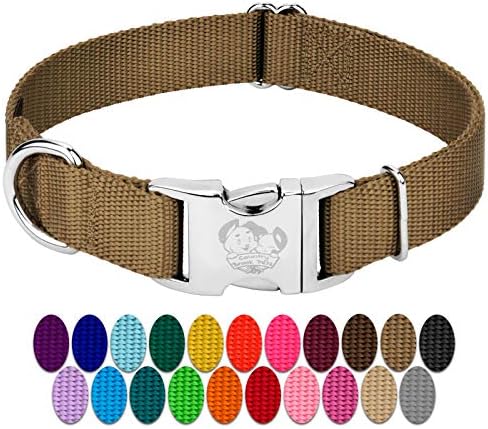 Country Brook Petz Premium Nylon Dog Collar with Metal Buckle for Small Medium Large Breeds - Vibrant 30+ Color Selection (Small, 3/4 Inch, Coyote Tan)