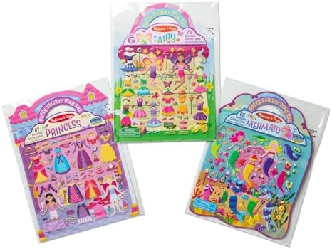 Melissa & Doug Puffy Sticker Activity Books Set: Princess, Mermaid, Fairy - 180+ Reusable Stickers - FSC Certified