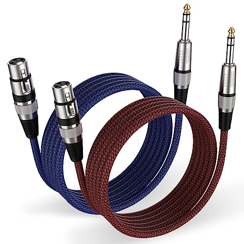 XLR Female to 1/4 Inch Cable 10ft 2Pack, Nylon Braided Microphone Cable 6.35mm TRS to XLR Female Balanced Cable Compatible with Shotgun Microphone, Recording Studios and More