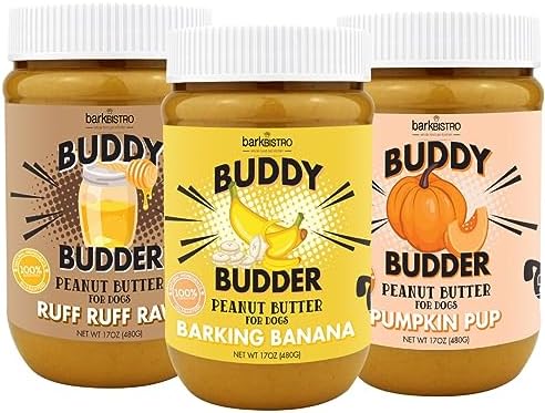 Pumpkin Pup + Ruff Ruff Raw + Barkin Banana Buddy BUDDER, 100% Natural Dog Peanut Butter, Healthy Dog Treats - Made in USA (Set of 3)