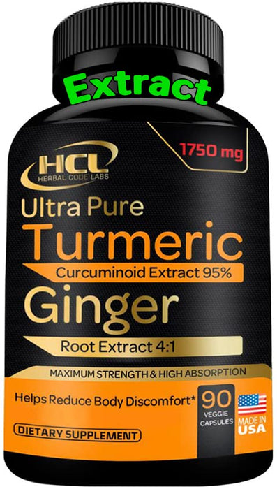 Turmeric Curcumin with Ginger - 1750mg of 95% Curcuminoids and Ginger Extract Supplement - Strong Natural Joint Support Pills - Antioxidant Support - 90 Caps