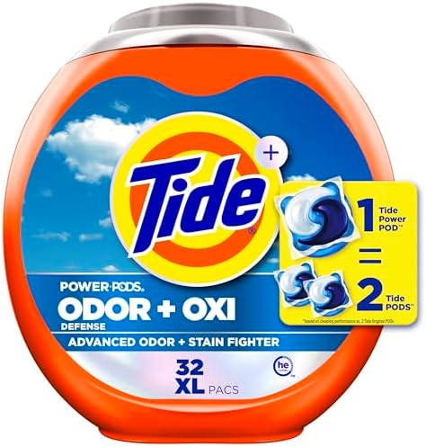 Tide Ultra OXI Power PODS with Odor Eliminators Laundry Detergent Pacs 32 Count For Visible and Invisible Dirt