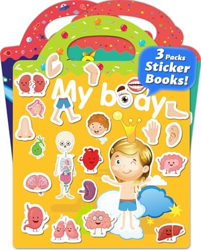 Reusable Sticker Book for Toddlers 2-4 Years, Stickers for Kids, Toddler Sticker Book Ages 1-3, Toddler Craft Activities, Toddler Travel Toys Ages 2+ Boy Girl Birthday Gifts
