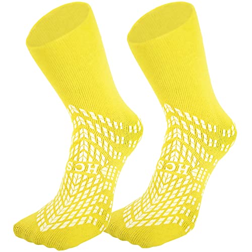 HCS XL Hospital Socks with Grips for Women & Men (6 Pairs) - All-Around 360 Tread, Non Slip Socks for Elderly - Hospital Grip Socks, Non Skid Socks - Seniors, Fall Risk Patient Slippers (Yellow, XL)