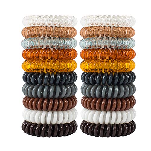 79STYLE 50pcs Spiral Hair Ties For Women Coil Hair Bands Coil Scrunchies Ponytail Holder Plastic Phone Cord Hair Coils For Thin Hiar No Damage (brown/clear)