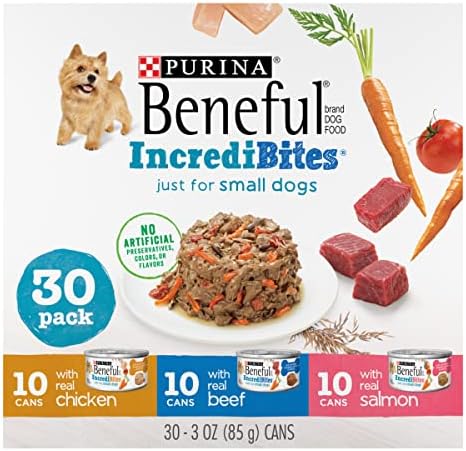 Purina Beneful Small Breed Wet Dog Food Variety Pack, IncrediBites With Real Beef, Chicken and Salmon - (Pack of 30) 3 Oz. Cans