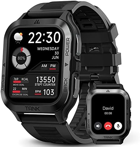 AMAZTIM Smart Watch, 60 Days Extra-Long Battery, 50M Waterproof, Rugged Military Bluetooth Call(Answer/Dial Calls), 1.85" Ultra Large HD Display, AI Voice Assistant, Compatible for Android and iOS