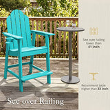 LUE BONA Tall Adirondack Chair, Recycled Poly Adirondack Chair Bar Stool with Cup Holder, 25.6", 300Lbs,Eco-Friendly Balcony Chair, Weather Resistant Patio Stool for Balcony,Deck, Arbua Blue