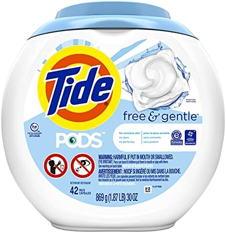 Tide Pods Liquid Detergent Pacs, Free & Gentle, 42 Count (Pack of 4) (Packaging May Vary)