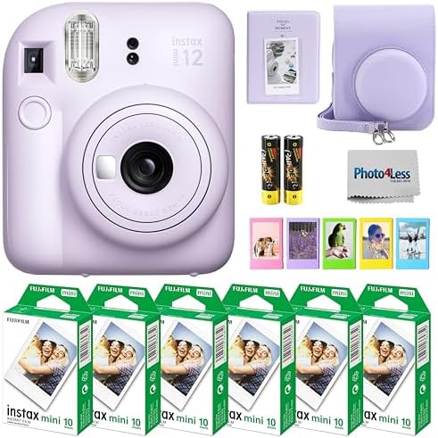 Fujifilm Instax Mini 12 Instant Camera Bundle with Fujifilm Instax Mini Instant Film Value Pack (60 Sheets) with Accessories Including Protective Case, Strap, Photo Album (Lilac Purple)