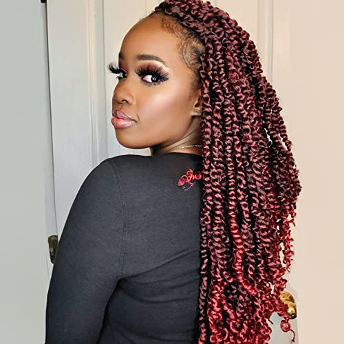 TOYOTRESS Tiana Passion Twist Hair Burgundy Color Ombre Red Pre-twisted 8 Packs(12 strands/pcs) Passion Twists Pre-Looped Crochet Braids Made Of Bohemian Hair Synthetic Braiding Hair (20 inch,T1B/118)