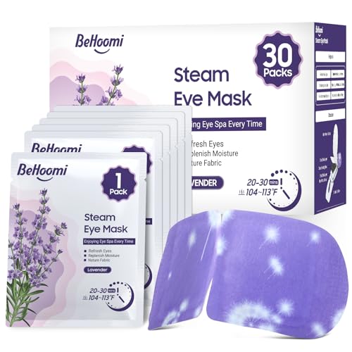 30Packs Steam Eye Mask, Heated Eye Mask Warm Compress for Eyes, Self Heating Disposable Eye Masks for Home Sleep, Spa, Travel Essentials & Relaxation Gifts, Stocking Stuffers (Lavender)